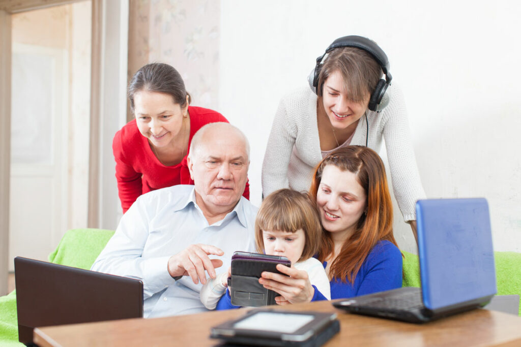 Family using tech