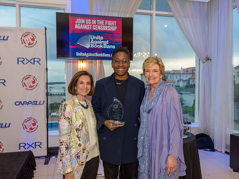 Author Jaqueline Woodson 
with Foundation officers Lynn Green and Chris Selin.